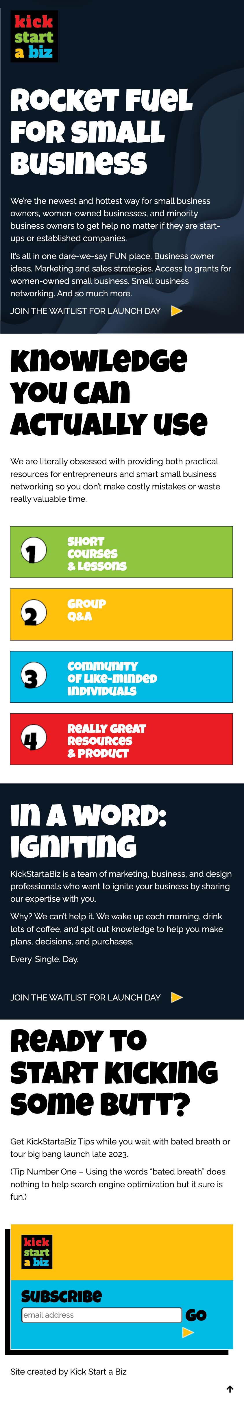 kickstartabiz wireframe